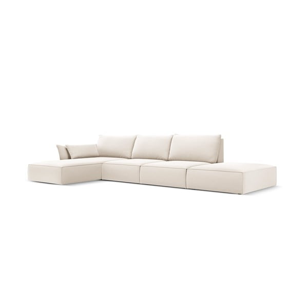 Béžová zamatová rohová pohovka (ľavý roh/s leňoškou) Vanda – Mazzini Sofas-image-2