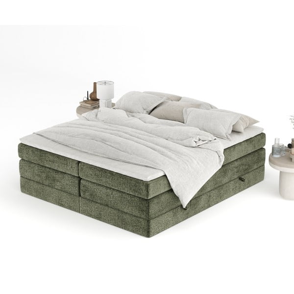 Tmavozelená boxspring posteľ s úložným priestorom/bez čela 200x200 cm Juniper – Maison de Rêve-image-4