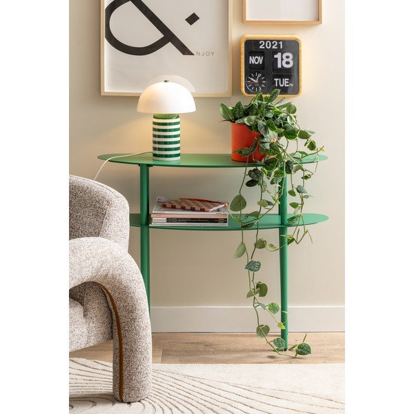 Zelený kovový konzolový stolík 28x90 cm Cool Retro – Leitmotiv-image-1