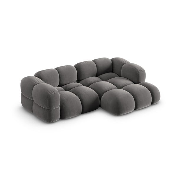 Sivá zamatová rohová pohovka (pravý roh/s leňoškou) Loretto – Cosmopolitan Design-image-3