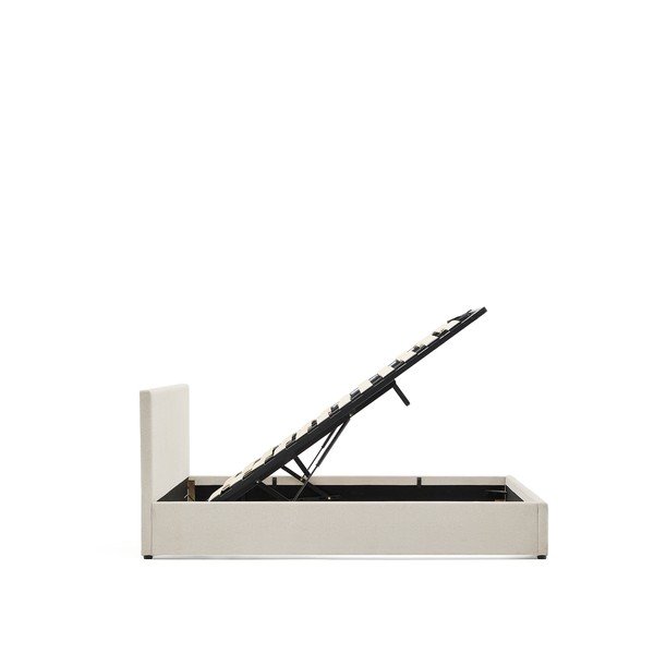 Béžová čalúnená dvojlôžková posteľ s úložným priestorom s roštom 160x200 cm Nahiri – Kave Home-image-2