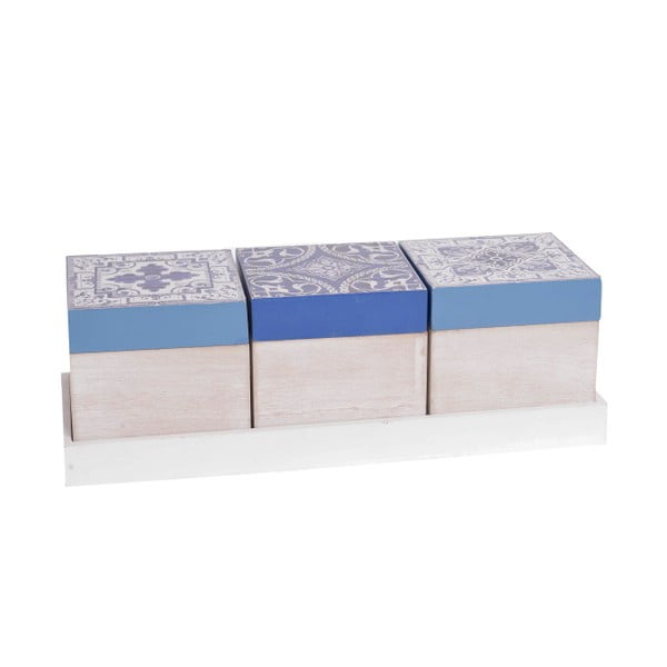 Sada 3 drevených boxov InArt Aquamarine, modrý