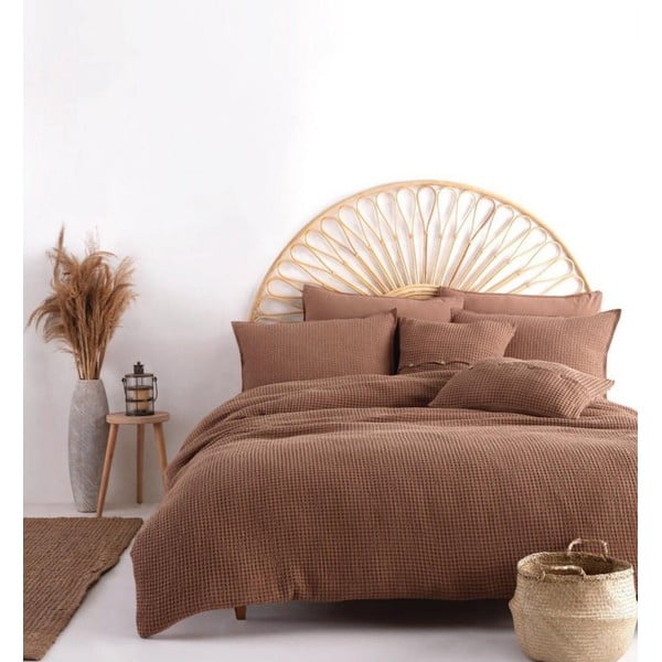 Hnedé obliečky na dvojlôžko/predĺžené z bavlny Renforcé 240x220 cm Waffle Striped – Mila Home Luxury-image-2