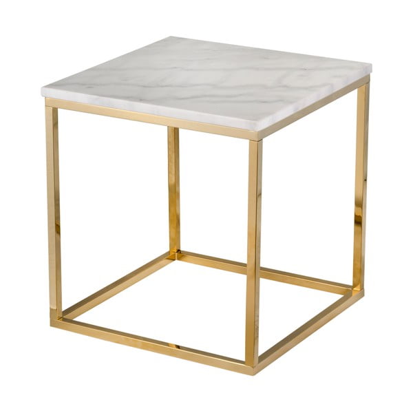 Biely mramorový stolík s podnožím v zlatej farbe RGE Accent, 50 x 50 cm