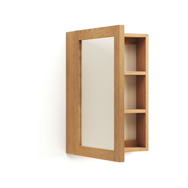 Závesná kúpeľňová skrinka so zrkadlom z teakového dreva v prírodnej farbe 50x70 cm Plubia – Kave Home-image-2