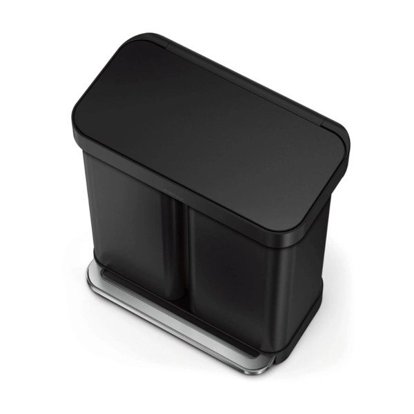 Matne čierny oceľový odpadkový kôš 34+24 l na triedený odpad/pedálový – simplehuman-image-4