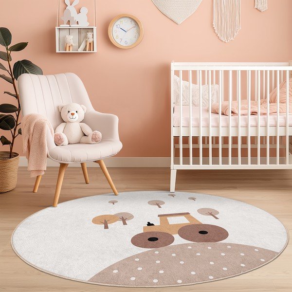 Béžový prateľný detský koberec ø120 cm Tractor World – Mila Home-image-3