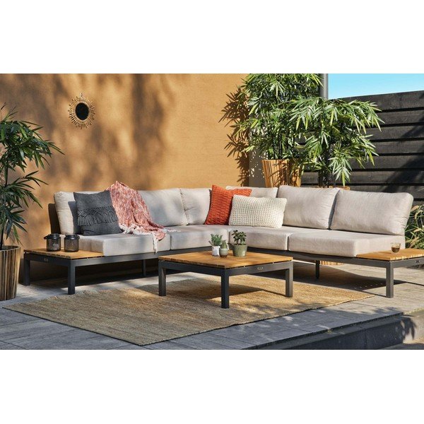Čierno-béžová záhradná lounge súprava z teakového dreva pre 4 Villa - Exotan-image-2