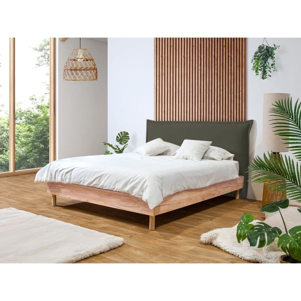 Tmavozelená/prírodná dvojlôžková posteľ s roštom 180x200 cm Charlie – Bobochic Paris-image-1