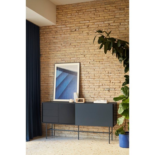 Čierno-antracitová nízka komoda s posuvnými dverami 180x91 cm Nube – Teulat-image-1