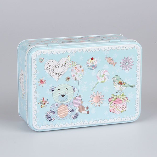 Modrá plechová dóza Dakls Sweet Pastel, dĺžka 19 cm