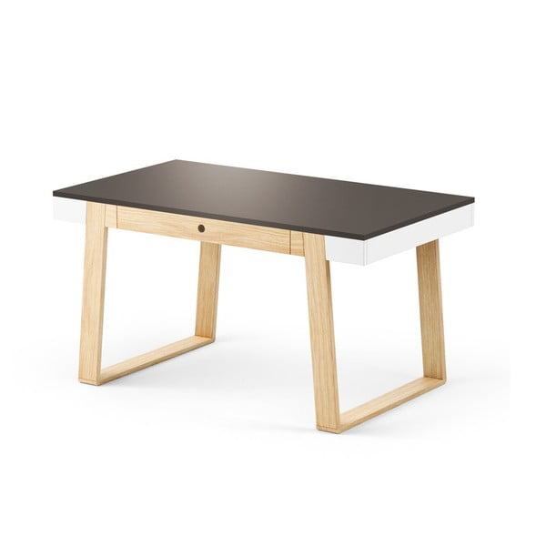 Stôl z dubového dreva s čiernou doskou a bielymi detailmi Absynth Magh, 140 × 80 cm