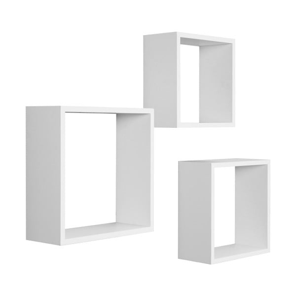Sada 3 bielych nástenných políc Intertade Cube