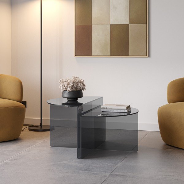 Sivé sklenené okrúhle konferenčné stolíky v súprave 2 ks ø 80 cm Velta – MOME-image-1