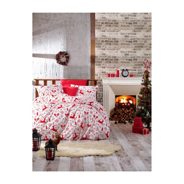 Vianočné bavlnené obliečky na jednolôžko s plachtou Zoe, 160 × 220 cm