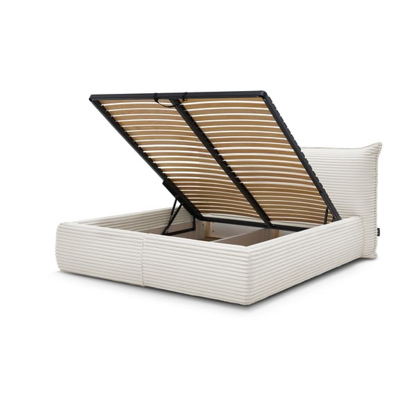 Béžová čalúnená dvojlôžková posteľ s úložným priestorom s roštom 180x200 cm Jade – Bobochic Paris-image-3