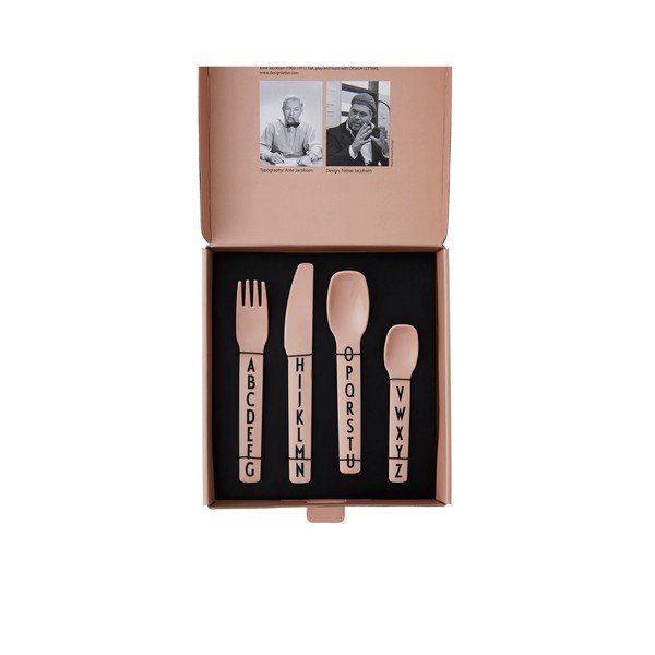 4-dielna súprava ružových detských príborov Design Letters-image-3