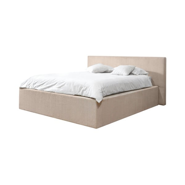 Béžová čalúnená dvojlôžková posteľ s úložným priestorom s roštom 160x200 cm Nihad – Bobochic Paris