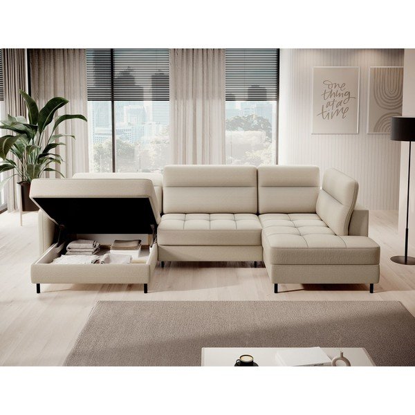 Béžová zamatová rozkladacia/s úložným priestorom rohová pohovka (pravý roh/do tvaru "U") Berrto – ELTAP-image-3