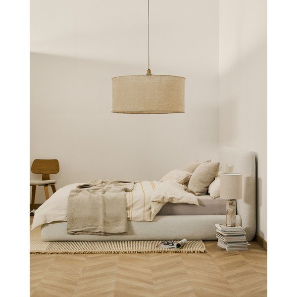 Béžová čalúnená dvojlôžková posteľ bez roštu 160x200 cm Martina – Kave Home-image-1