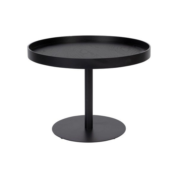 Čierny okrúhly konferenčný stolík s doskou v dubovom dekore ø 56 cm Yuri M – White Label