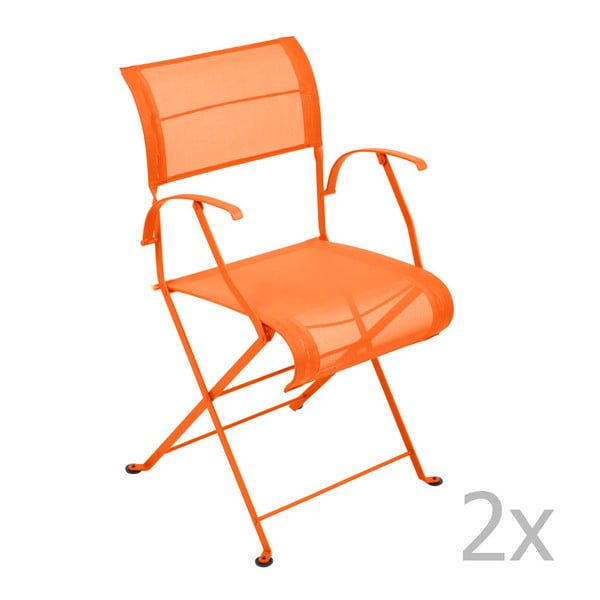 Sada 2 oranžových skladacích stoličiek s opierkami na ruky Fermob Dune