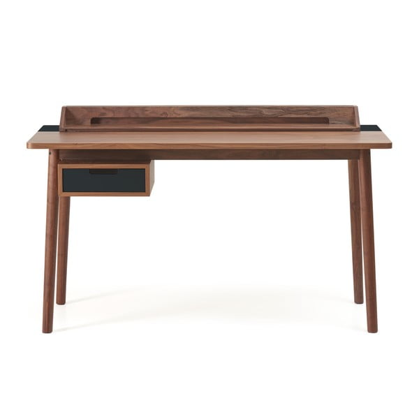 Pracovný stôl z orechového dreva s čiernou zásuvkou HARTÔ Honoré, 140 × 70 cm