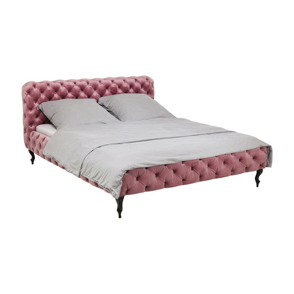Ružová čalúnená zamatová dvojlôžková posteľ Kare Design Desire, 180 x 200 cm