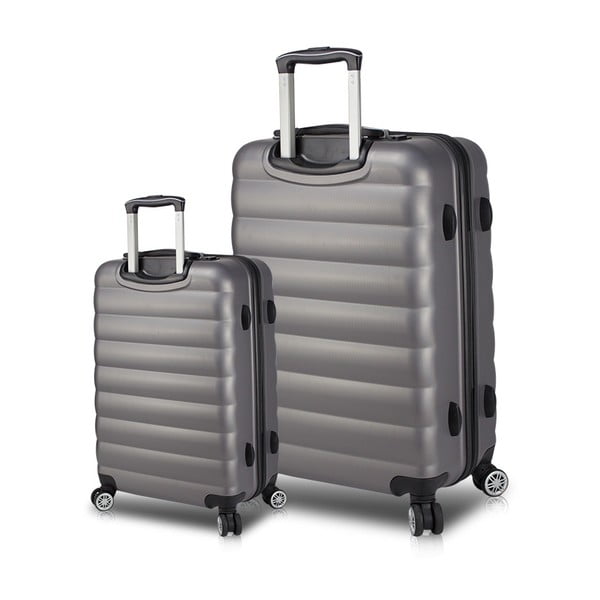 Sada 2 sivých cestovných kufrov na kolieskach s USB porty My Valice RESSNO Cabin & Large