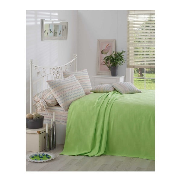 Zelená bavlnená prikrývka cez posteľ Kare Orgu, 200 × 234 cm