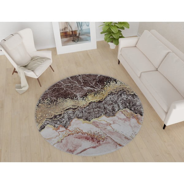 Umývateľný okrúhly koberec v hnedo-zlatej farbe ø 80 cm – Vitaus-image-1