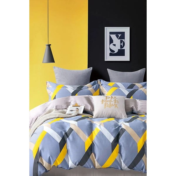 Žlto-modré obliečky na dvojlôžko/predĺžené s plachtou 200x220 cm - Mila Home