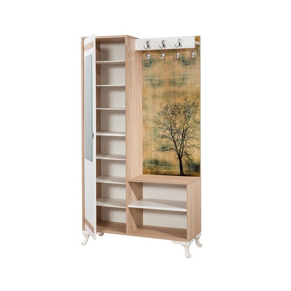 Hnedo-biela predsieňová stena so zrkadlom Inci Tree, výška 196 cm-image-1