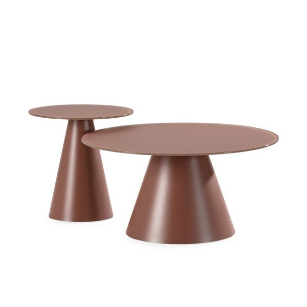 Hnedé okrúhle konferenčné stolíky v súprave 2 ks so sklenenou doskou ø 80 cm Vida – MOME