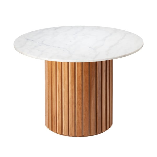 Biely mramorový jedálenský stôl s podnožou z dubového dreva RGE Moon, ⌀ 105 cm