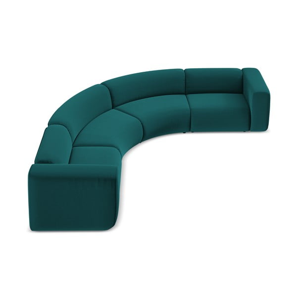 Tyrkysovomodrá zamatová rohová pohovka Ekahi – Makamii-image-3