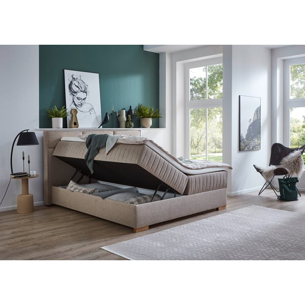 Béžová boxspring posteľ s úložným priestorom 160x200 cm Tambo – Meise Möbel-image-4