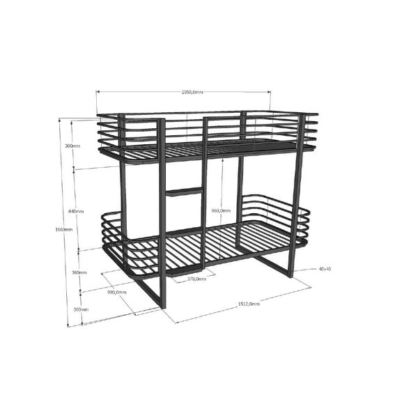 Čierna kovová poschodová detská posteľ s roštom 90x200 cm Oscar – Vipack-image-2