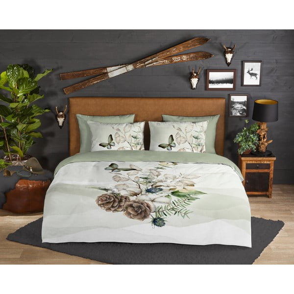 Zeleno-krémové predĺžené flanelové obliečky na jednolôžko 140x220 cm Marjan – Good Morning-image-1