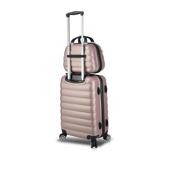 Sada ružového cestovného kufra na kolieskach s USB portom a príručného kufríka My Valice RESSNO MU & M