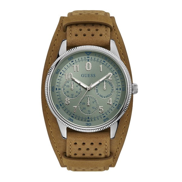 Pánske hodinky s remienkom z ušľachtilej kože v hnedej farbe Guess W1243G1