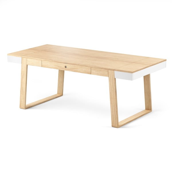 Stôl z dubového dreva s bielymi detailmi Absynth Magh, 198 × 100 cm