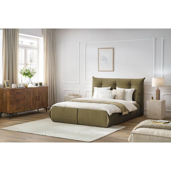 Tmavozelená čalúnená dvojlôžková posteľ s úložným priestorom s roštom 160x200 cm Clothilde – Bobochic Paris-image-1