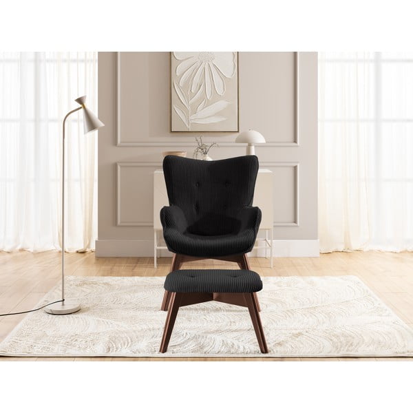 Čierne menčestrové kreslo s podnožkou Niko – Ropez-image-1