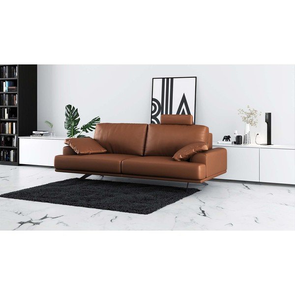 Koňakovohnedá kožená pohovka 220 cm Prado – MESONICA-image-1