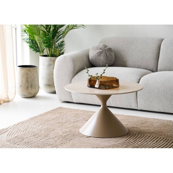 Béžový okrúhly konferenčný stolík s keramickou doskou ø 70 cm Annecy – House Nordic-image-1