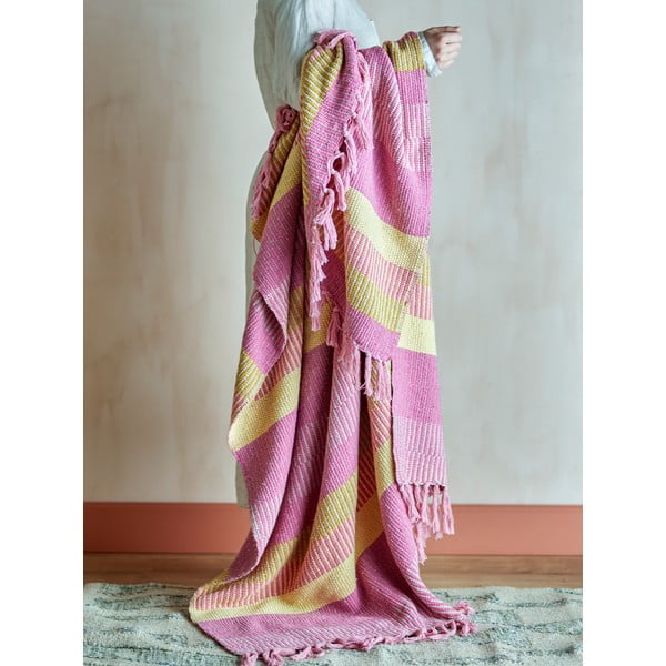 Žltá/ružová deka z recyklovanej bavlny 130x160 cm Isnel – Bloomingville-image-1