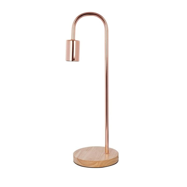 Ručne vyrábaná stolová lampa vo farbe ružového zlata s dreveným podstavcom Vivorum Avedi