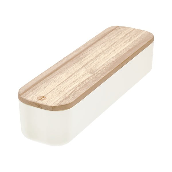 Biely úložný box s vekom z dreva paulownia iDesign Eco, 9 x 36,5 cm