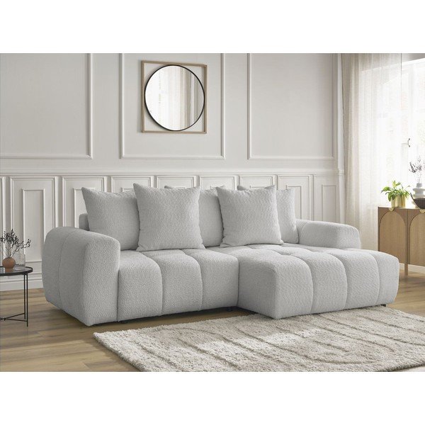 Svetlosivá rozkladacia/s úložným priestorom rohová pohovka z textílie buklé (pravý roh/s leňoškou) Roxelane – Bobochic Paris-image-3